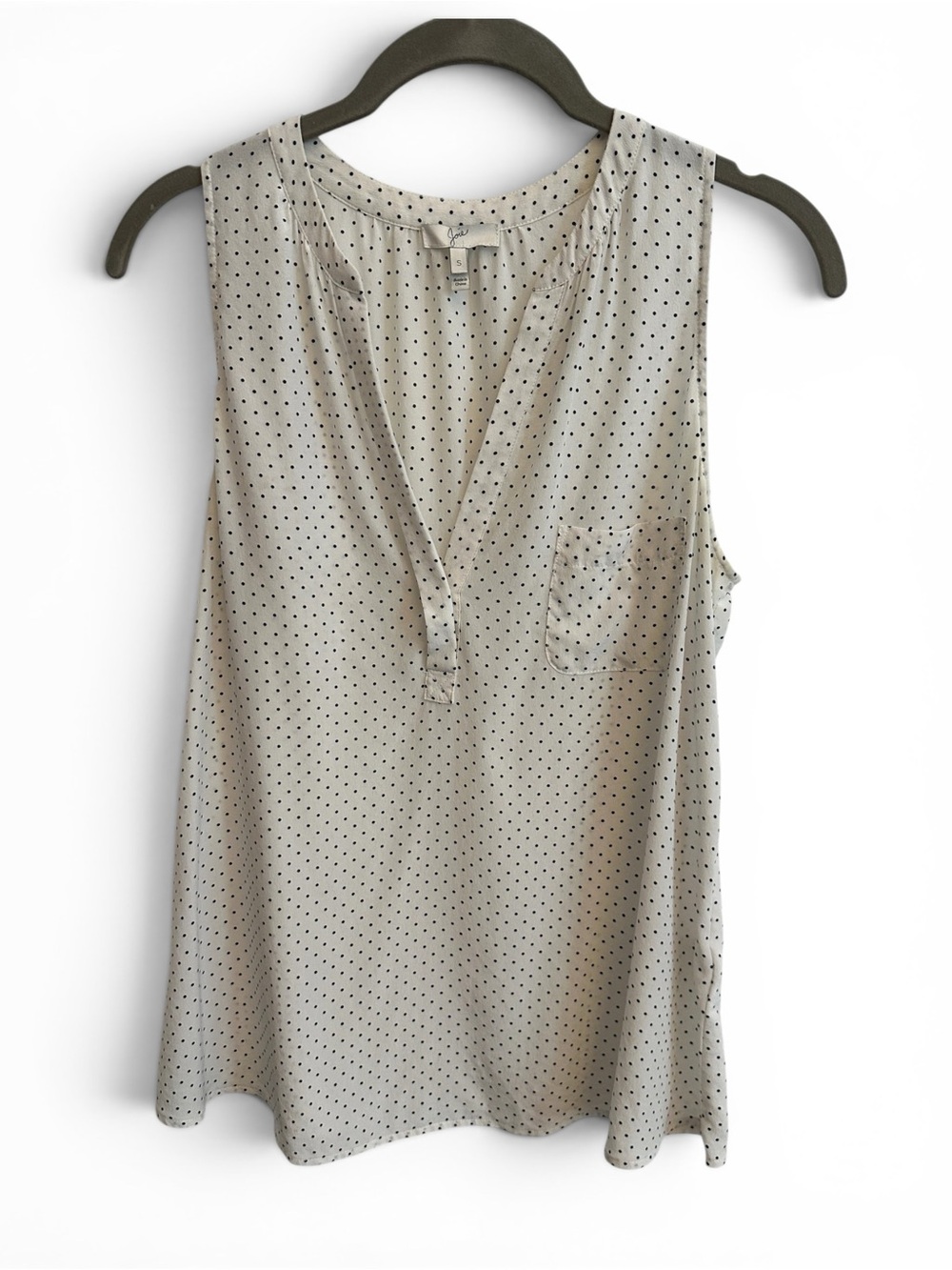 Joie Silk Cream Sleeveless Polka Dot V-Neck Blouse
